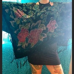 Vintage Floral Beaded Velvet Pocho